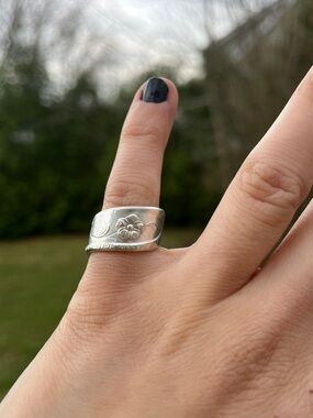 Silver Floral Spoon Ring - Silver